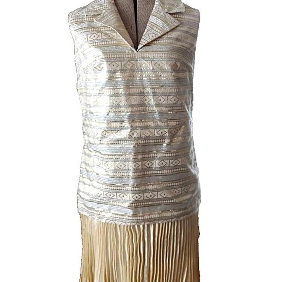 Vintage 60s 70s Metallic Gold Silver Dress 36" Bust 1920s Flapper Style - Picture 11 of 11